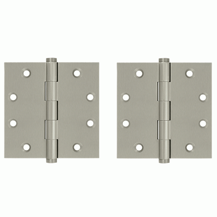 DELTANA 4 1/2 Inch X 4 1/2 Inch Solid Brass Square Hinge Interchangeable Finials (Brushed Nickel Finish)