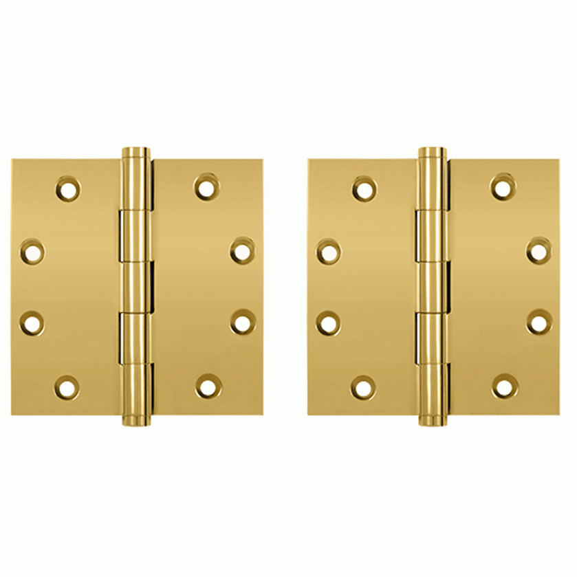 DELTANA 4 1/2 Inch X 4 1/2 Inch Solid Brass Square Hinge Interchangeable Finials (PVD Polished Brass Finish)