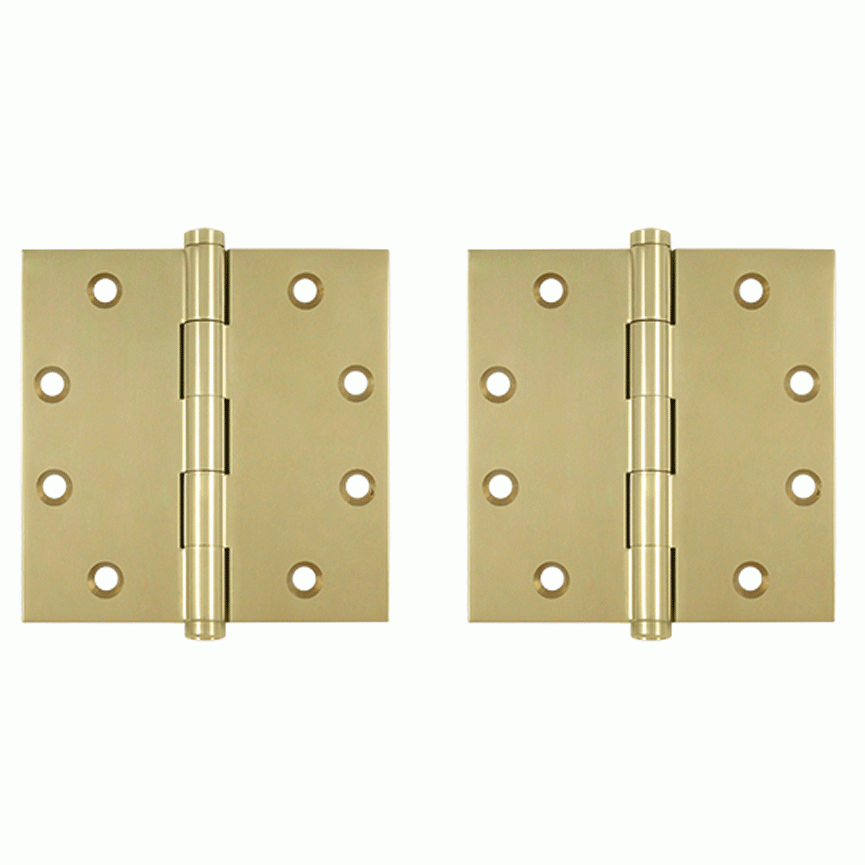 DELTANA 4 1/2 Inch X 4 1/2 Inch Solid Brass Square Hinge Interchangeable Finials (Unlacquered Brass Finish)