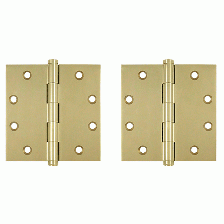 DELTANA 4 1/2 Inch X 4 1/2 Inch Solid Brass Square Hinge Interchangeable Finials (Unlacquered Brass Finish)