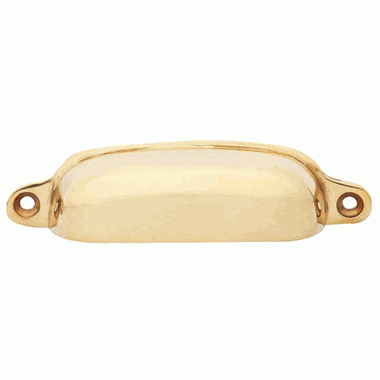 COPPER MOUNTAIN HARDWARE 4 1/8 Inch Overall (3 1/2 Inch c-c) Solid Brass Traditional Slim Rounded Bin Pull (Polished Brass Finish)