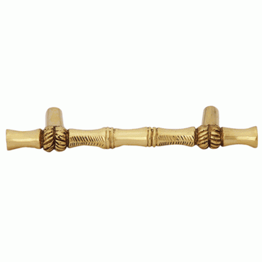 COPPER MOUNTAIN HARDWARE 4 3/4 Inch Overall (3 Inch c-c) Solid Brass Japanese Bamboo Style Pull (Lacquered Brass Finish)