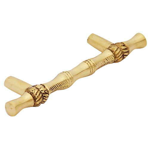 COPPER MOUNTAIN HARDWARE 4 3/4 Inch Overall (3 Inch c-c) Solid Brass Japanese Bamboo Style Pull (Lacquered Brass Finish)