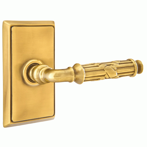 EMTEK Emtek Solid Brass Ribbon & Reed Lever With Rectangular Rosette