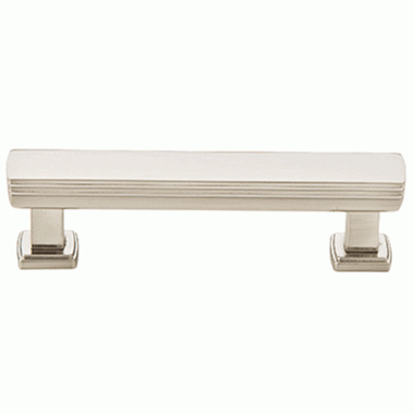 EMTEK 4 3/8 Inch (3 1/2 Inch c-c) Solid Brass Art Deco Pull (Brushed Nickel Finish)