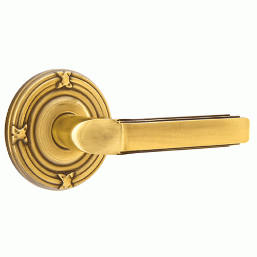 EMTEK Solid Brass Milano Lever With Ribbon & Reed Rosette