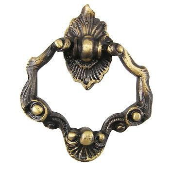 COPPER MOUNTAIN HARDWARE 4 Inch Ornate Shell Pattern Ring Pull (Antique Brass Finish)