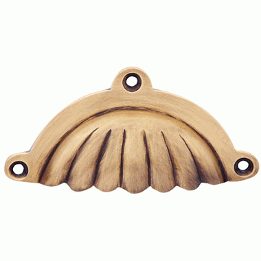 COPPER MOUNTAIN HARDWARE 4 Inch Overall (3 1/2 Inch c-c) Solid Brass Scalloped Style Cup Pull (Antique Brass Finish)