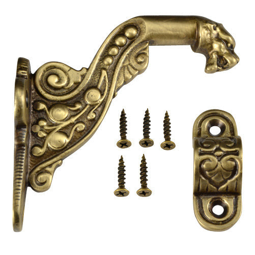 COPPER MOUNTAIN HARDWARE 4 Inch Solid Brass Lost Cast Wax Lion Head Stair Rail Bracket (Antique Brass)