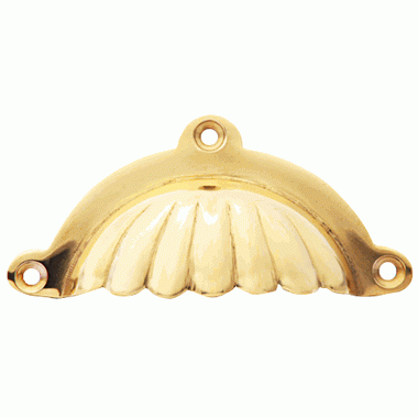 COPPER MOUNTAIN HARDWARE 4 Inch Overall (3 1/2 Inch c-c) Solid Brass Scalloped Style Cup Pull (Polished Brass Finish)