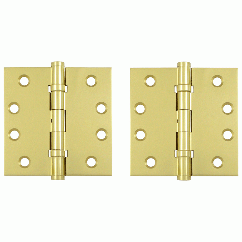 4 Inch X 4 Inch Ball Bearing Hinge Interchangeable Finials (Square Corner, Polished Brass Finish) DELTANA