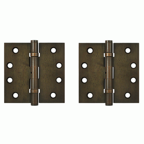 DELTANA 4 Inch X 4 Inch Solid Brass Hinge Interchangeable Finials (Square Corner, Bronze Rust Finish)