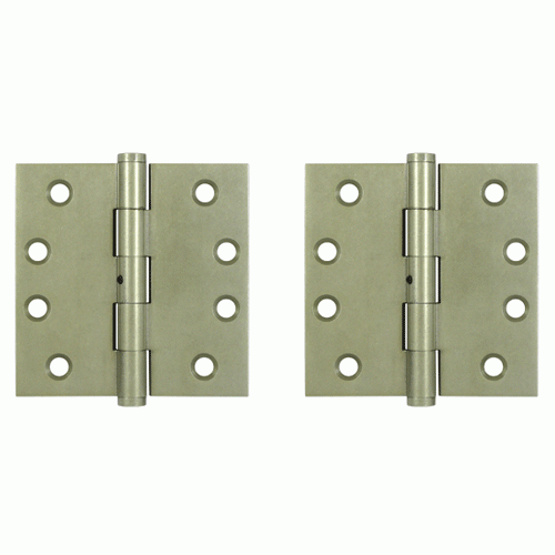 DELTANA 4 Inch X 4 Inch Solid Brass Hinge Interchangeable Finials (Square Corner, White Bronze Light Finish)