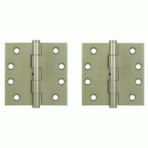 DELTANA 4 Inch X 4 Inch Solid Brass Hinge Interchangeable Finials (Square Corner, White Bronze Light Finish)