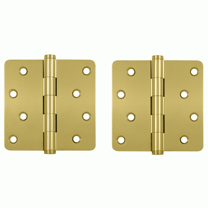 4 Inch X 4 Inch Solid Brass Zig-Zag Hinge (1/4 Radius Corner, PVD Polished Brass Finish) DELTANA