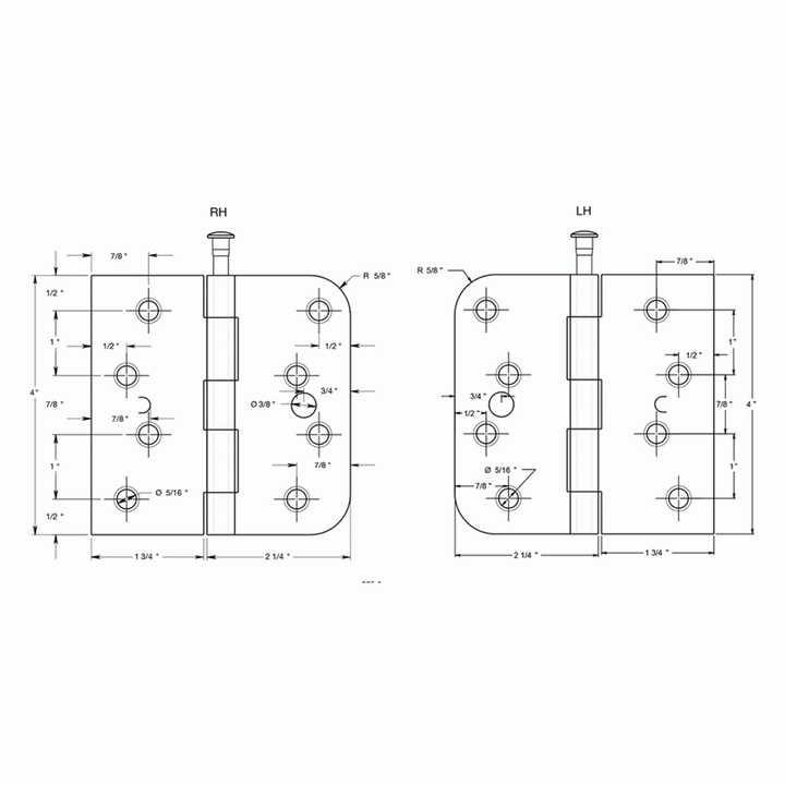 DELTANA 4 Inch x 4 Inch Steel Hinge (5/8 Radius x Square Corner, Antique Nickel Finish)