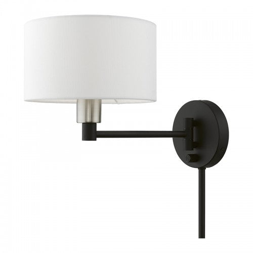 1 Light Black with Brushed Nickel Accent Swing Arm Wall Lamp Livex