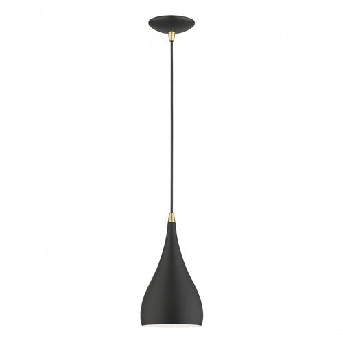 1 Light Textured Black with Antique Brass Accents Mini Pendant Livex