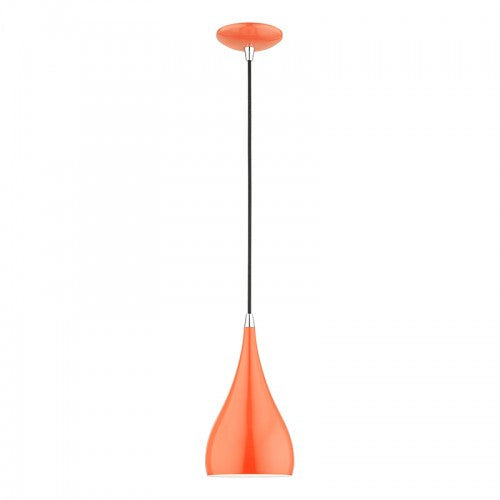 1 Light Shiny Orange with Polished Chrome Accents Mini Pendant Livex