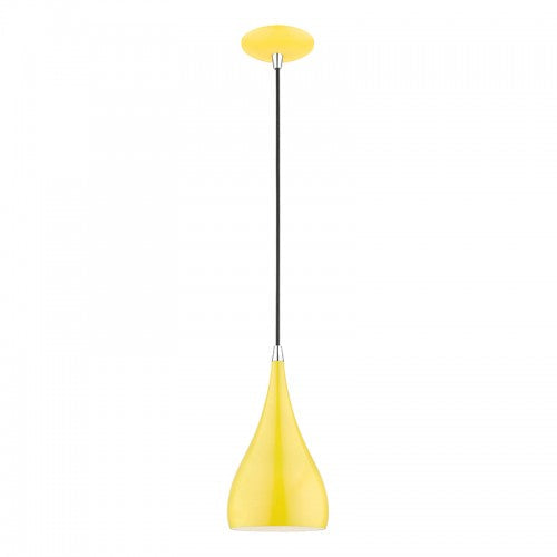 1 Light Shiny Yellow with Polished Chrome Accents Mini Pendant Livex