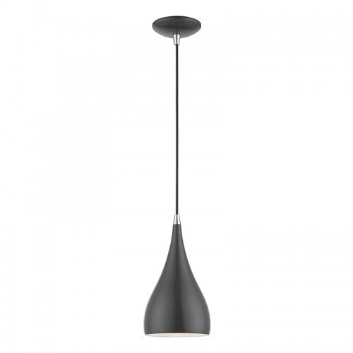 1 Light Shiny Dark Gray with Polished Chrome Accents Mini Pendant Livex