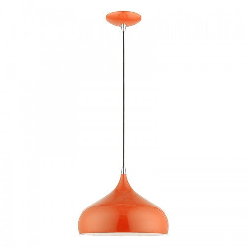 1 Light Shiny Orange with Polished Chrome Accents Pendant Livex