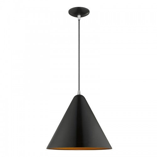 1 Light Shiny Black Single Pendant Livex