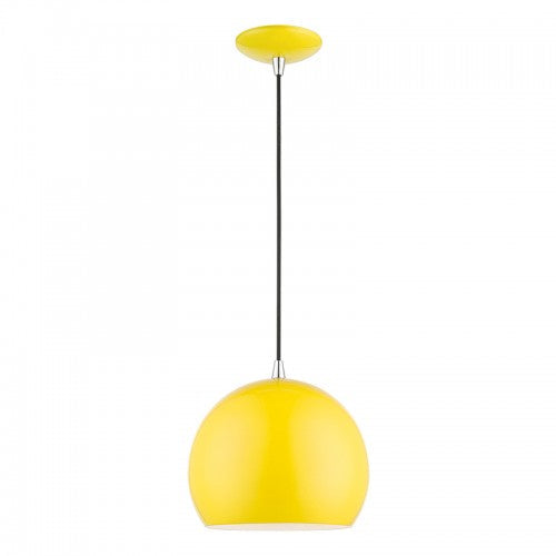 1 Light Shiny Yellow with Polished Chrome Accents Globe Pendant Livex