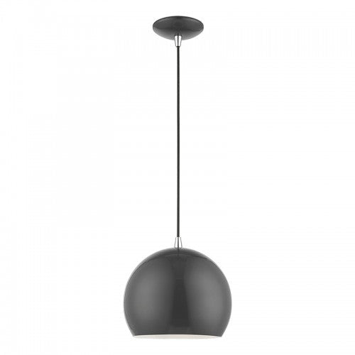 1 Light Shiny Dark Gray with Polished Chrome Accents Globe Pendant Livex