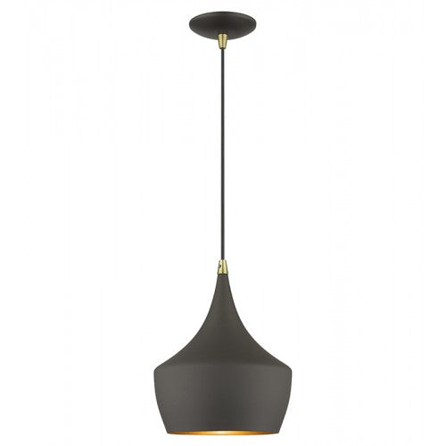 1 Light Bronze Pendant with Antique Brass Finish Accents Livex