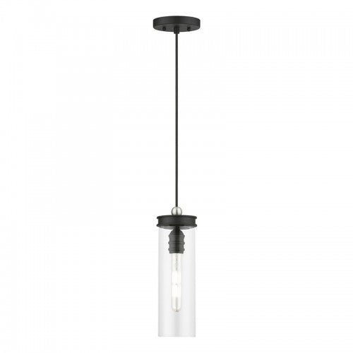 1 Light Black with Brushed Nickel Accent Mini Pendant Livex