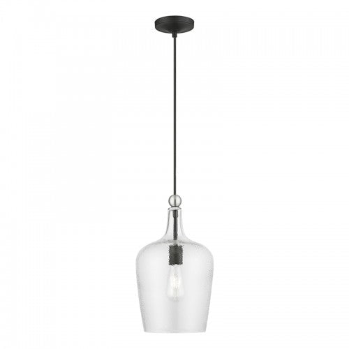 1 Light Black with Brushed Nickel Accent Single Pendant Livex