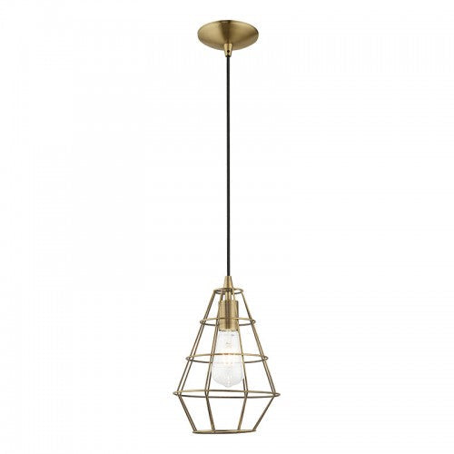 1 Light Antique Brass Single Pendant Livex