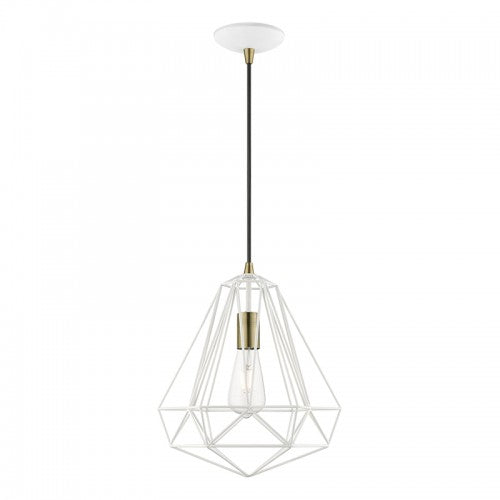 1 Light Textured White with Antique Brass Accents Pendant Livex