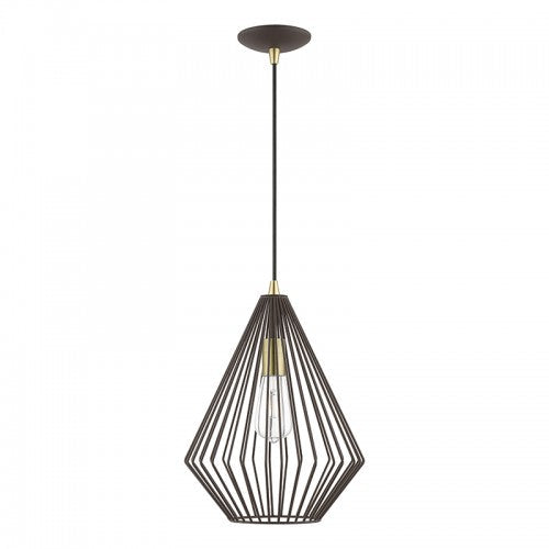 1 Light Bronze with Antique Brass Accents Pendant Livex