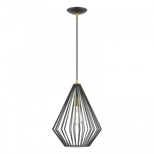 1 Light Textured Black with Antique Brass Accents Pendant Livex