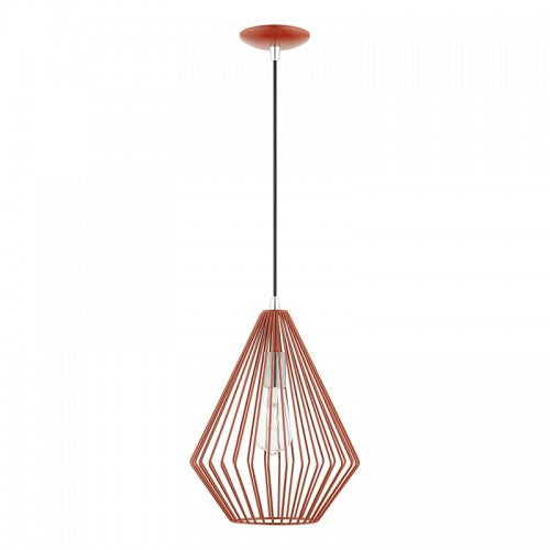 1 Light Shiny Red with Polished Chrome Accents Pendant Livex