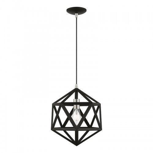 1 Light Black with Brushed Nickel Accents Pendant Livex