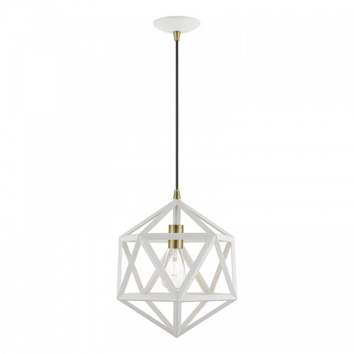 1 Light Textured White with Antique Brass Accents Pendant Livex