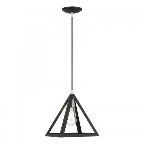 1 Light Black with Brushed Nickel Accents Pendant Livex