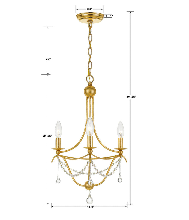 Metro 3 Light Antique Gold Mini Chandelier Crystorama