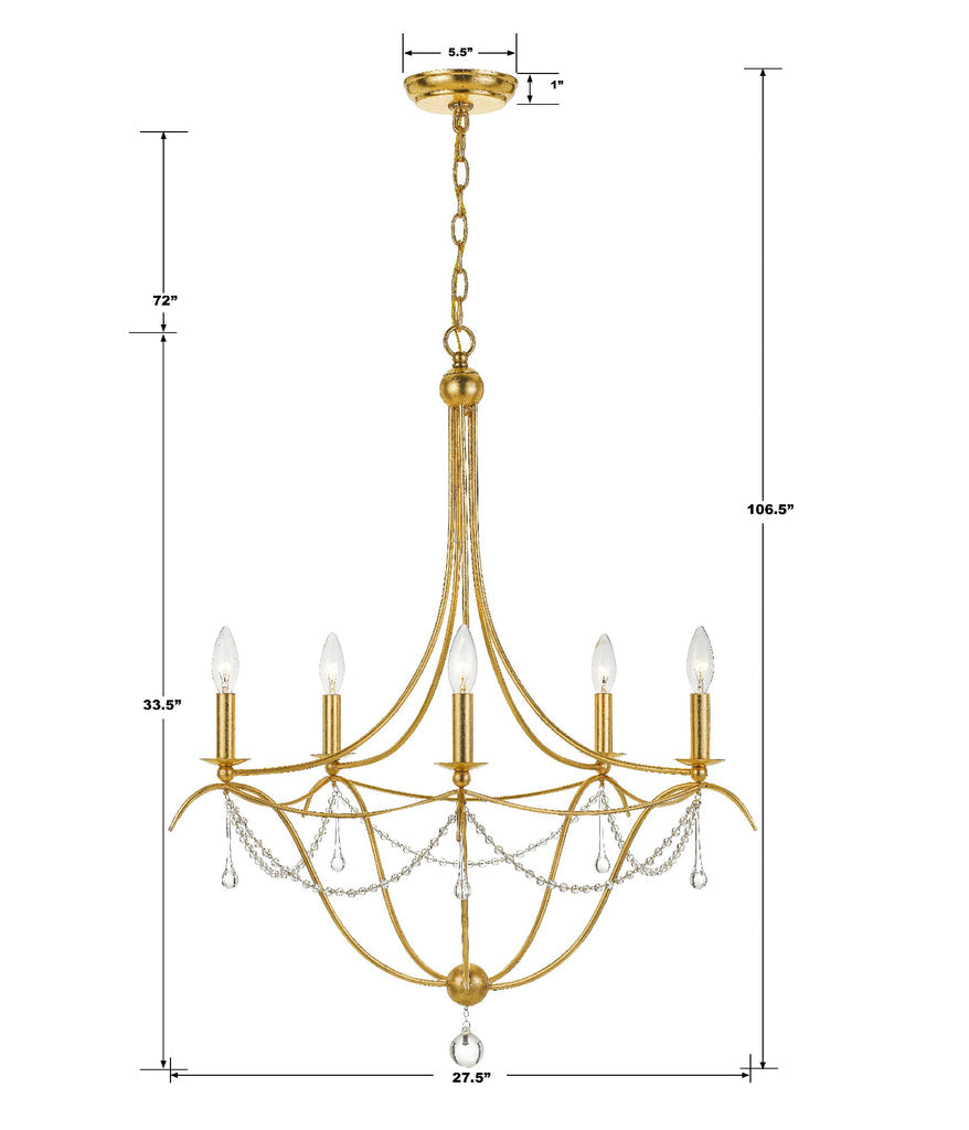 Metro 5 Light Antique Gold Chandelier Crystorama