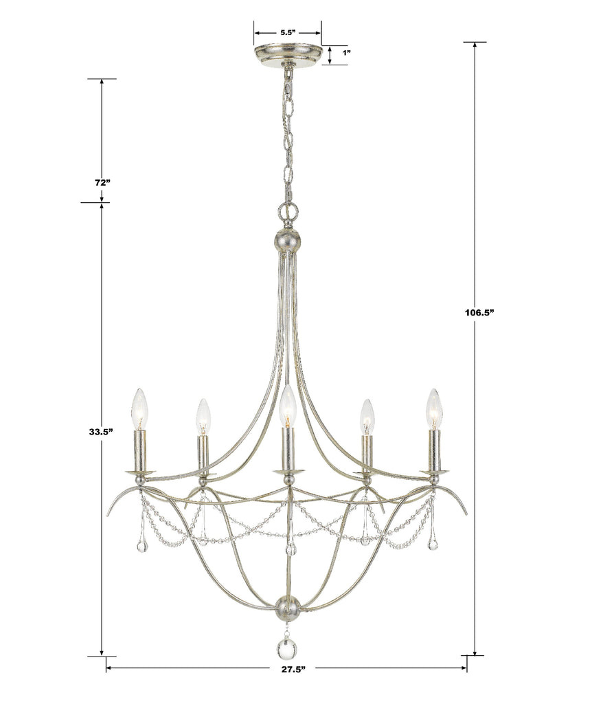 Metro 5 Light Crystal Beads Antique Silver Chandelier Crystorama