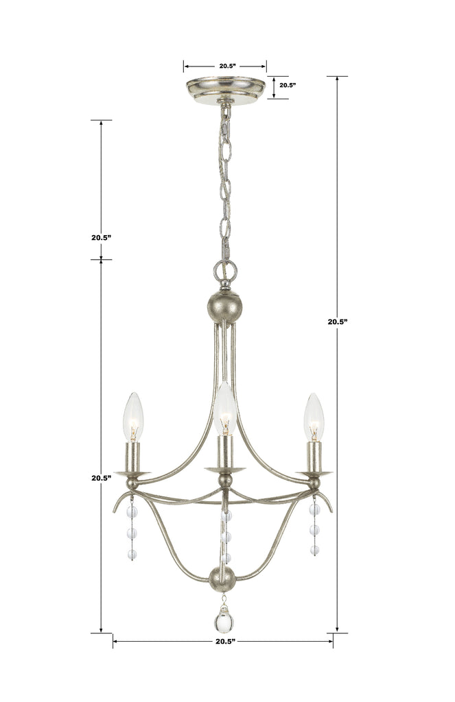 Metro 3 Light Antique Silver Mini Chandelier Crystorama