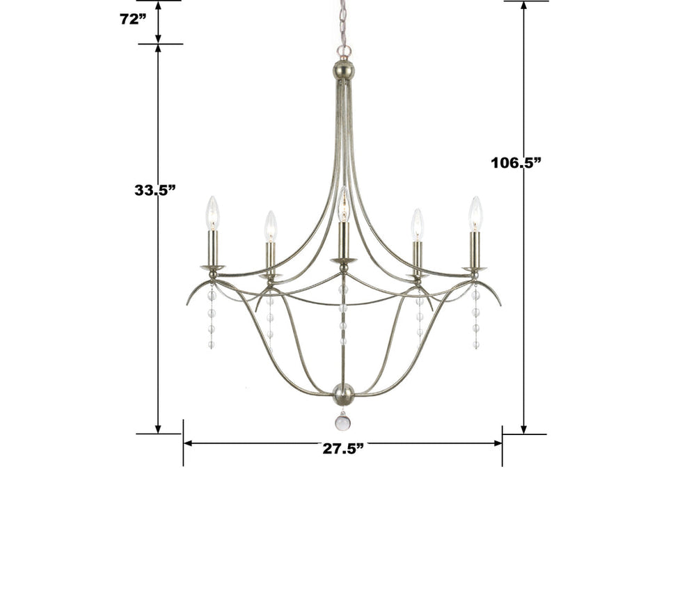 Metro 5 Light Crystal Antique Silver Chandelier Crystorama