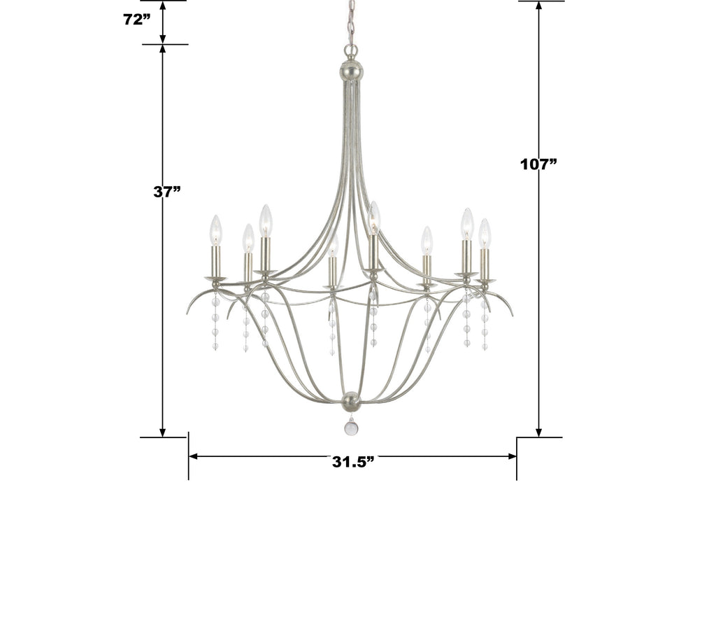 Metro 8 Light Antique Silver Chandelier Crystorama