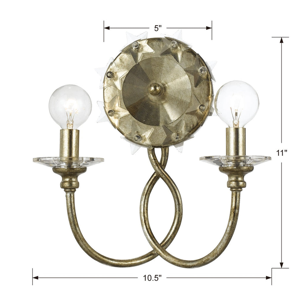 Willow 2 Light Antique Silver Sconce Crystorama