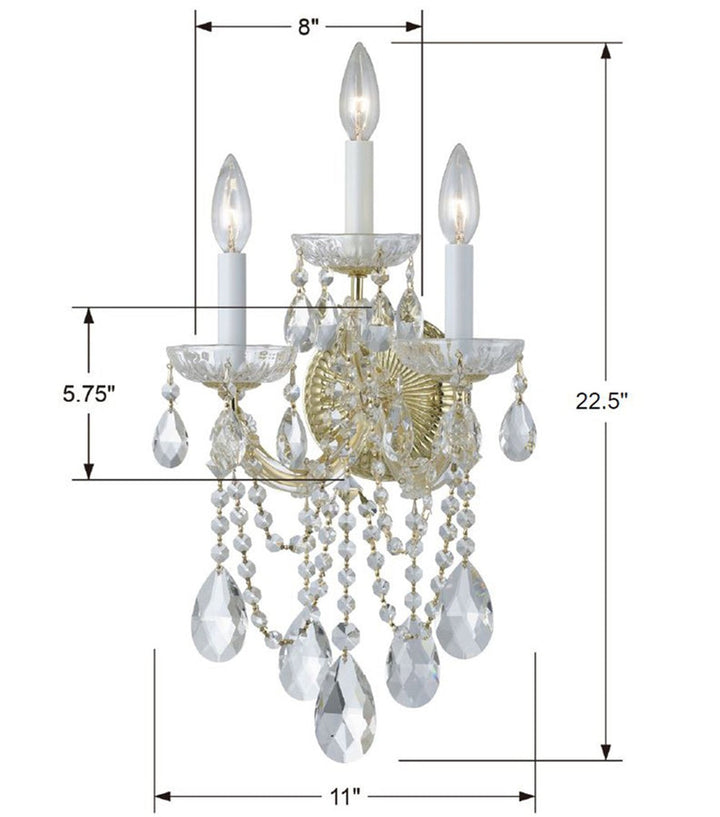 Maria Theresa 3 Light Hand Cut Crystal Gold Sconce Crystorama