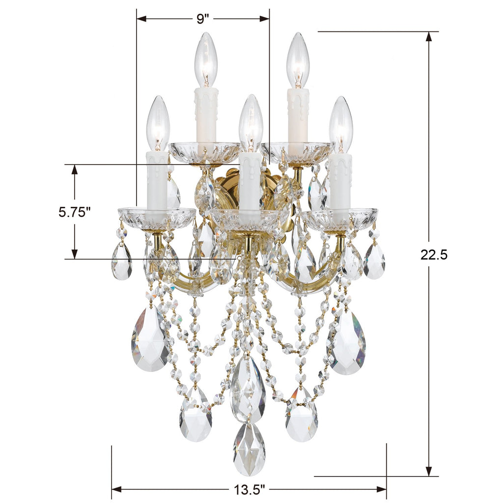 Maria Theresa 5 Light Hand Cut Crystal Gold Sconce Crystorama