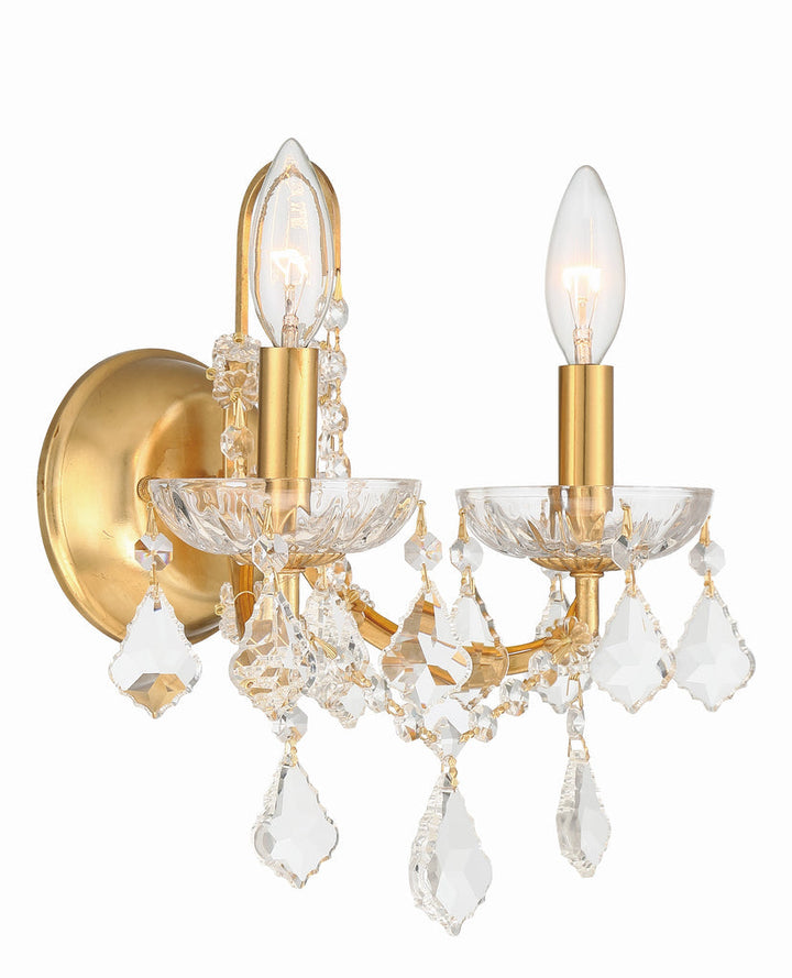 Filmore 2 Light Hand Cut Crystal Antique Gold Sconce Crystorama